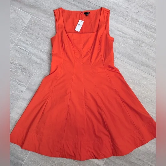 Ann Taylor NWT Orange Fit & Flare Dress Size 2 Cotton Square Neck Midi - Picture 5 of 10